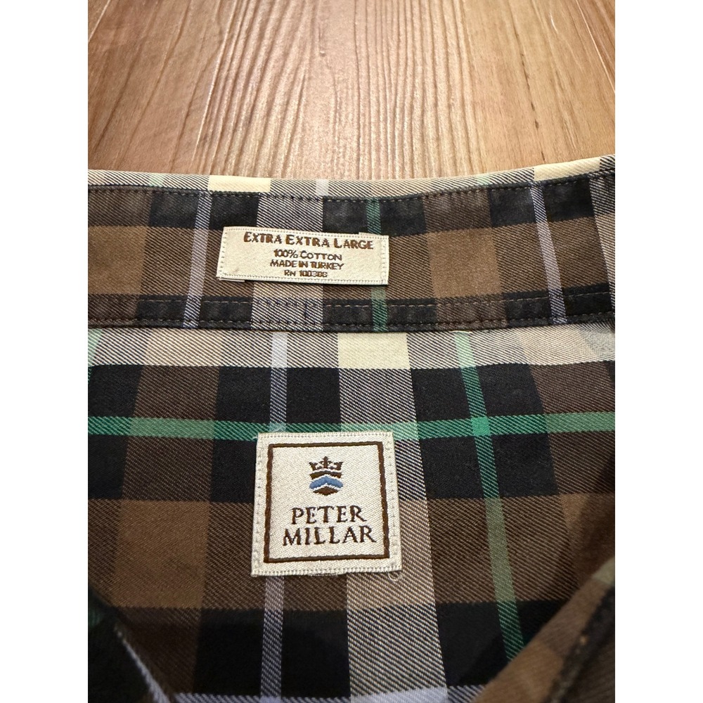 Peter Millar Button Down Shirt Mens XXL Brown Plaid Long Sleeve Cotton - Picture 3 of 6